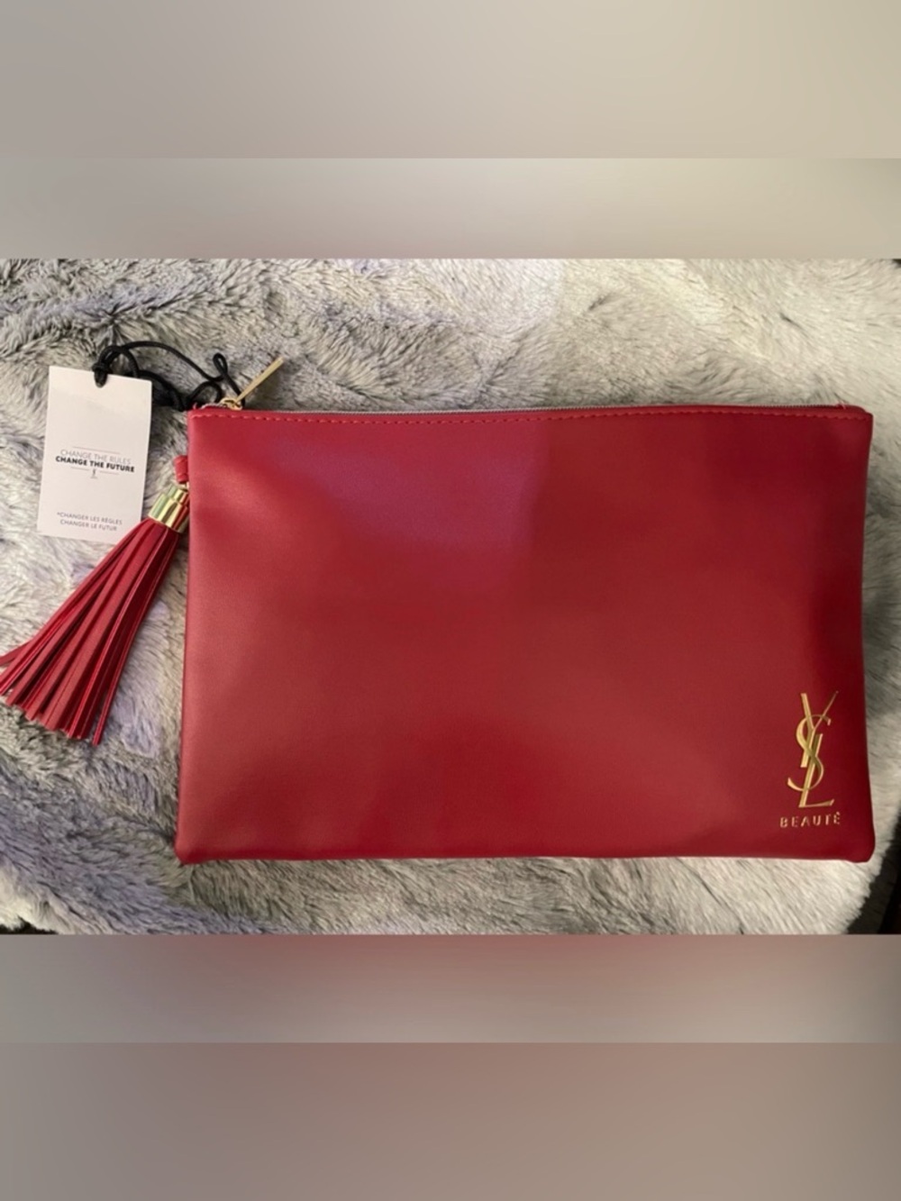 NWT YVES SAINT LAURENT YSL Red Makeup Cosmetics Bag Pouch Clutch with Tassel